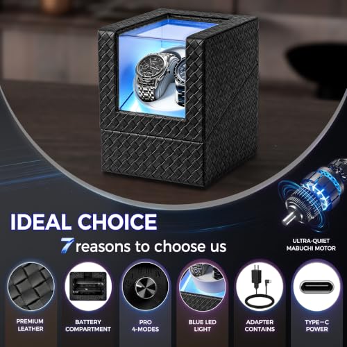 Image of BEWISHOME Double Watch Winder for Automatic Watches,Quiet Motor LED 4 Modes