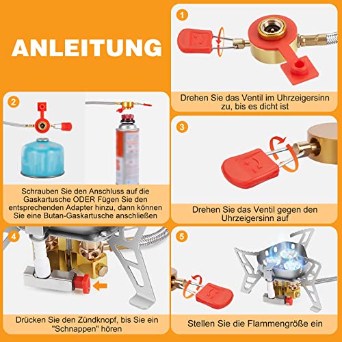 batteriefreie Funksion zündet blaue Flamme sofort bei Regenwetter outdoor. - Detailansicht von WADEO 6800W Campingkocher...