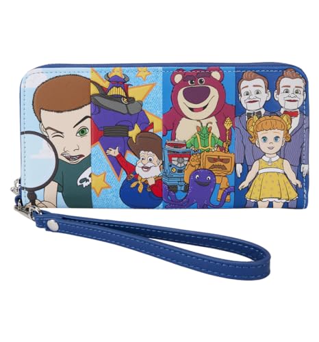 Wristlet wallet Toy Story Villains femme grand portefeuille zippé bleu en simili cuir