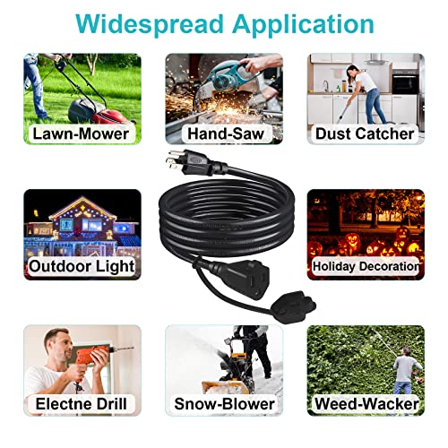 [2Pack] 3Ft Short Black Outdoor Power Extension Cord - Weatherproof Garden 3 Prong 16Gauge Sjtw Grounded Heavy Duty Cord, Single Ac Outside Appliance Exterior Extension Cable For Indoor Outdoors Use #TOP6