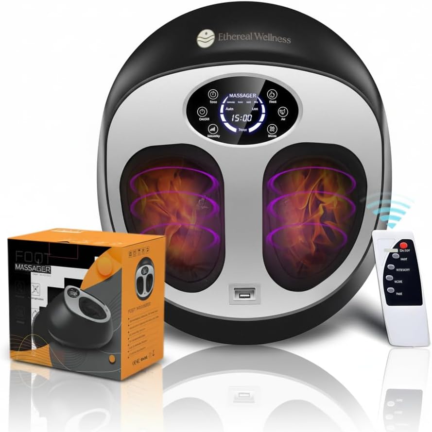 Shiatsu Foot Massager with Heat, Deep Kneading for Plantar Fasciitis, Vibration, Feet Massage Machine with Remote for Pain Relief and Circulation, Rolling Comperssion Foot Warmer, Up to Size 14