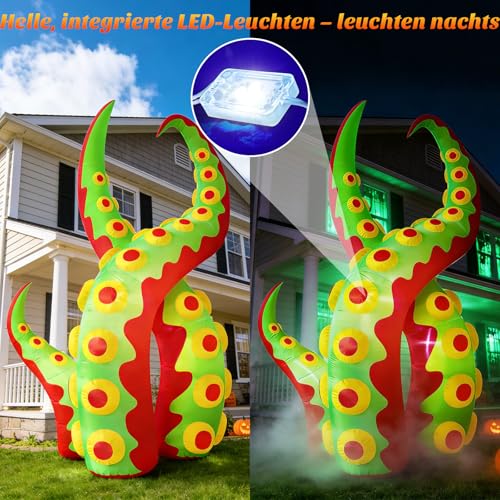 Danxilu 2,4m Halloween Deko Aufblasbar Oktopustentakel mit LED-Beleuchtung – Ansicht 4