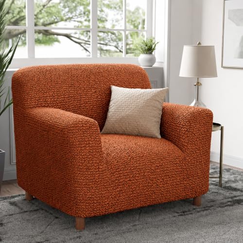 Image of Bellissima Sofa Covers - Premium Luxury Microfibra Plain Stretchable Sofa Cover Single Seater Fully Covered Slipcover, Imported from Italy (Terracotta)