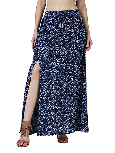 Image of POPWINGS Casual Ethnic Bagru Print Long Slit Skirts for Women || Cotton Long Slit Skirt for Women || Stylish Women Long Skirt for Summer