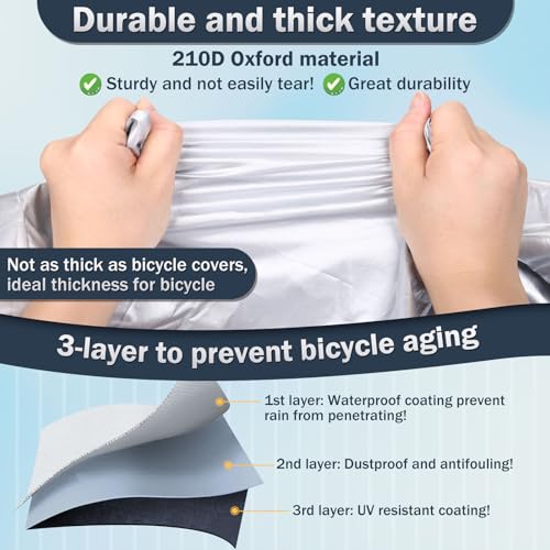 LIHAO Bike Cover Outdoor Storage Waterproof Bicycle Covers Rain UV Dust Wind Proof with Lock Hole for Mountain Road City Dirt Electric Bike Heavy Duty, Bicycle Accessories - Thumbnail 7