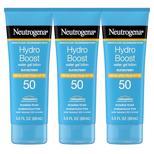 Neutrogena Hydro Boost Moisturizing Water Gel Sunscreen Lotion with Broad Spectrum SPF 50, Water-Resistant & Non-Greasy Hydrating Sunscreen Lotion, Oil-Free, 3 fl. oz, 3 Pack