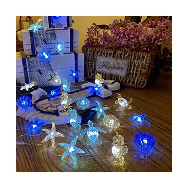 Ocean themed string lights marine life night lights beach décor sea turtle seahorse starfish clam decorative lights battery operated usb plug in 30led 10ft christmas tree ornaments holiday bedroom - image 6