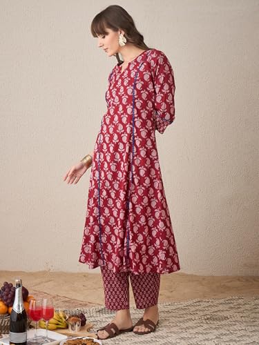 Image of INDO ERA Women's Cotton Ethnic Co-Ord Set | Kurta Pant Set | Stylish Cotton Suit Set for Women,10051 | Co Ord Set For Women Stylish |