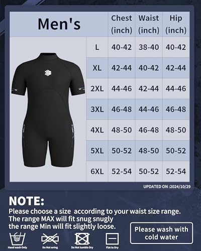 JSNORKLET Roupa de mergulho masculina grande e alta, neoprene com zíper traseiro de 3 mm, plus size,
