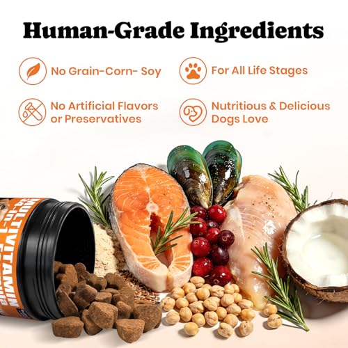 Image of Dog Vitamins & Supplements 34-in-1 Pet Multivitamin Softchews, Daily Dog Supplements for Hip & Joints, Skin & Coat, Immune Health with Glucosamine, Probiotics, Collagen & Fish Oil (90-Day Supply)