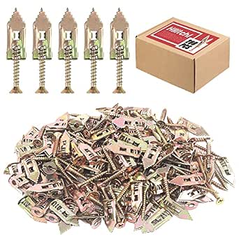 Hilitchi 200Pcs Self Drilling Drywall Anchors with Screws Easy Application No Drill or Holes in Wall, 66 Lbs, 12 x 30mm-100Pcs Anchors and 100Pcs Screws (Metal Anchors)