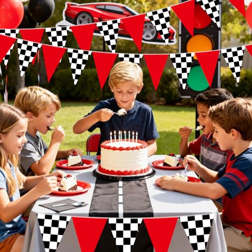 Image of Tiamon 5 Pcs Racing Car Flag Banner Party Decoration Triangle 49.2 Ft Flag