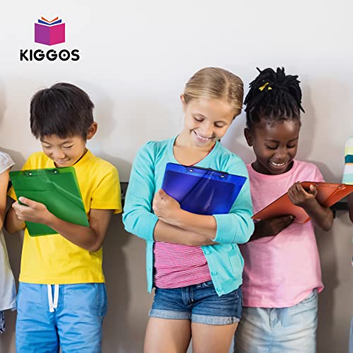 Image of KIGGOS Acrylic Clipboards 12.5 x 9, Transparent Assorted Colors 25 Pack Letter Size Clipboards with Low Profile Metal Clips, Hold up to 100 Sheets, Lightweight Set for Classroom, School, Office & Home