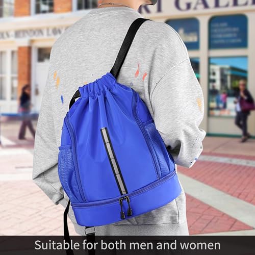XMYAOWEI Sport Gym Bag Drawstring Backpack Beach Bag for Men Women with Shoe Compartment and Reflective Strips (Blue) by XMYAOWEI - Image 4