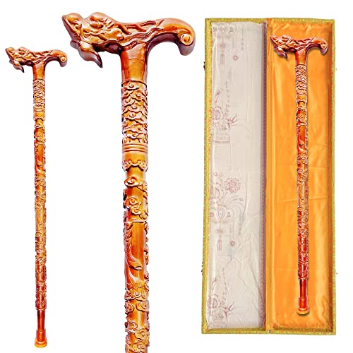 Ray Silver Wooden Walking Cane - Handmade Ergonomic Canes For Men & Women - Handcrafted Stylish Wood Cane With Dragon Head Grip Handle 36” Wood Carved Cool Walking Stick - Wood Cane For Senior #TOP6