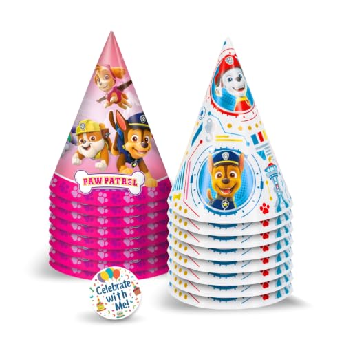 Unique Paw Patrol and Paw Patrol Girl Party Hats 16 Party Hats with Celebrate With Me Sticker | Kids Birthday Party Supplies