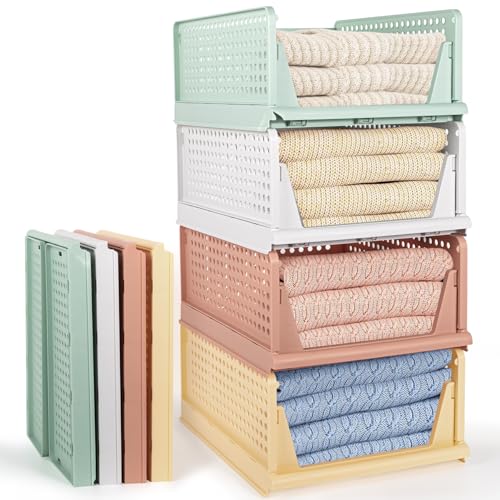 Yidaxing Stackable Wardrobe Storage Organiser, Foldable Shelves Drawers Space-Saving Clothes Organiser Wardrobe Storage Boxes for Bedrooms, Cupboard Cabinets Bathrooms, Durable