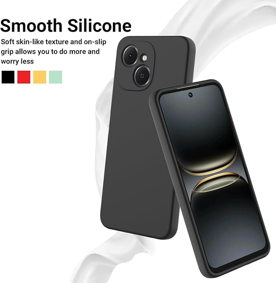Compatible with Tecno Spark 40C 4G Phone Case W Wrist Band, Thin Slim Liquid Silicone Soft Rubber Gel TPU Full Camera Protection Bumper Pure Color Simple Cover,Black