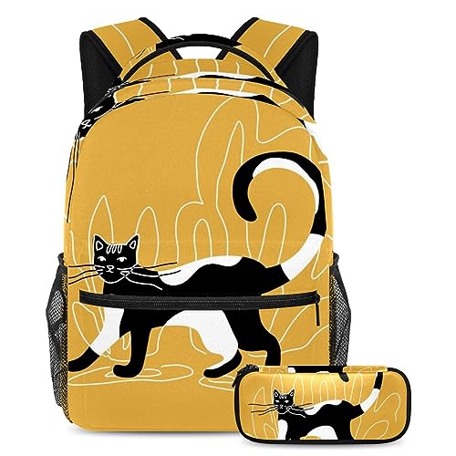 Sac à dos noir et blanc avec trousse pour l'école et les voyages des étudiants