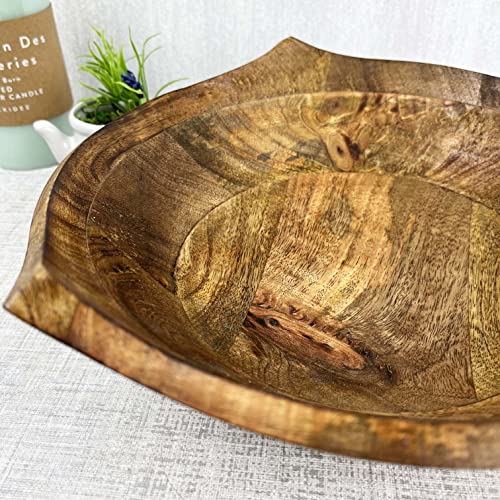Cuenco grande de madera de mango tallado Puncta color marrón para mesa 5