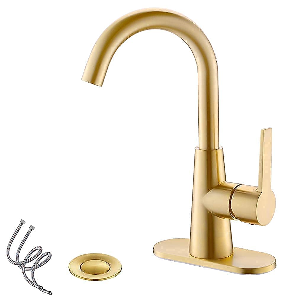 Robinet de Salle de Bain Noir Mat 4 Pouces à 2 poignées, entraxe Standard, avec bonde, Plaque de Montage et Flexibles d'alimentation. Convient pour Les installations de 1 à 3 Trous.