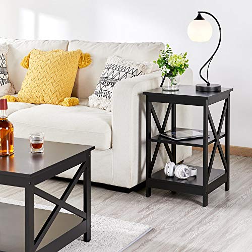 Yaheetech Black End Table Set Of 2, 16X16X24 In Sturdy 3-Tier Side Tables With Storage Shelf & Solid Wood Legs, 2Pcs X-Design Modern Sofa Side Table For Living Room Office, Easy Assembly #TOP3