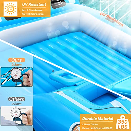 Alupssuc Xl Inflatable Pool Floats Double Lounger Adult Size With Ice Bucket, 102" X 63" Extra Large And Thick Convertible Raft For Swimming Pool, Beach Tanning & Lake Floats With Headrest, Blue&White #TOP4