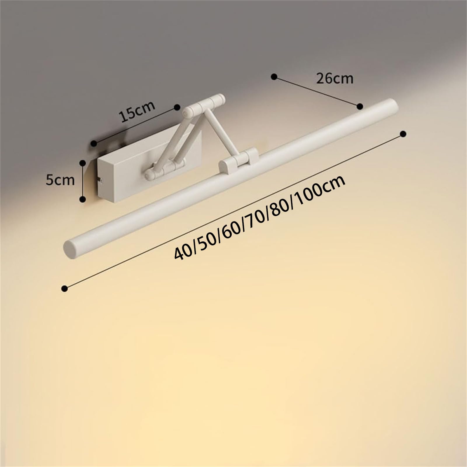 LED Lampada da Parete Bagno Specchio Luce da Parete Regolabile Girevole Applique da Parete Moderno Interno Semplice Alluminio Illuminazione da Parete per Soggiorn Balcone (Bianco Luce Neutra,40cm)