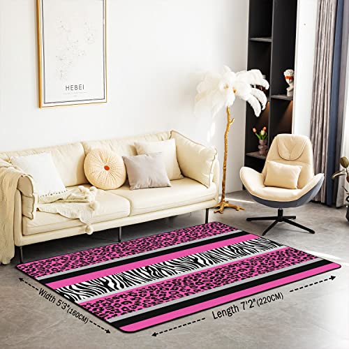 Loussiesd Leopard Living Room Rugs Area Rug Pink Black White Stripe Accent Rug Set for Cheetah Indoor Floor Mat Non-slip Safari Animal Zebra Print Non Slip Area Runner Rug 150 * 200cm - Image 2