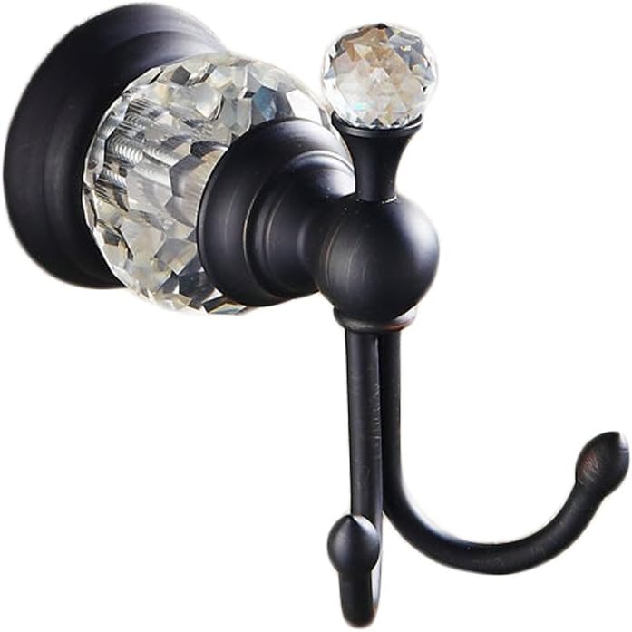 Beelee BA5206B Luxury Crystal & Brass Black Robe Hook