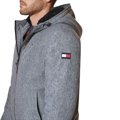 Image of Tommy Hilfiger Men's Soft Shell Fashion Bomber With Contrast Bib and Hood