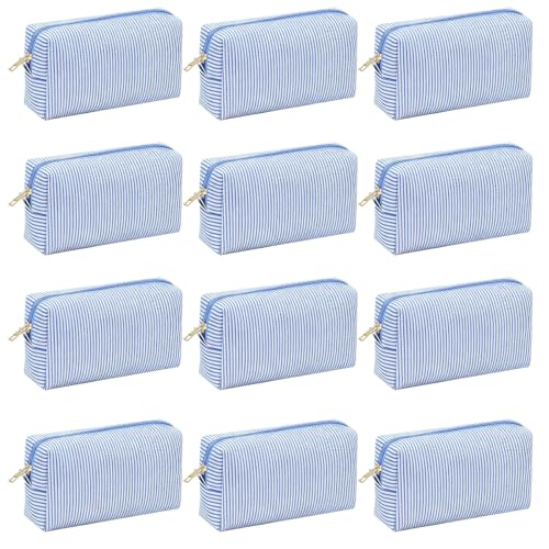 12 PACK Makeup Bags-Bulk Seersucker Cosmetic Bag for Women Bridesmaid