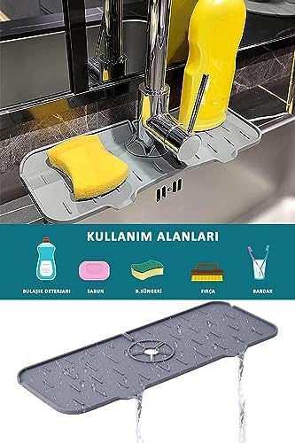 YunHan Musluk Emici Mat, Silikon Katlanabilir Musluk Sıçrama Koruması Lavabo Damlama Matı Su Tutucu Lavabo Matı Kurutma Matı Mutfak ve Banyo için Lavabo Aksesuarları (Gri) - Görsel 7