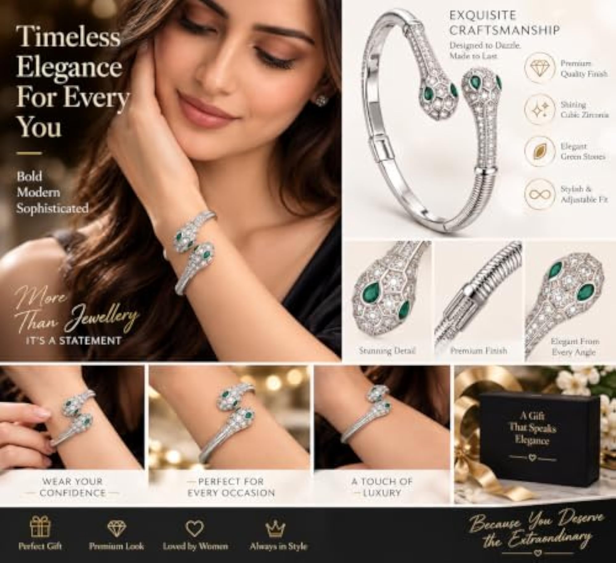 Premium Snake Head Bangle Bracelet, Imported