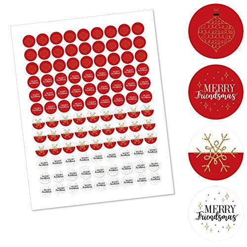 Big Dot of Happiness Red and Gold Friendsmas - Friends Christmas Party Round Candy Sticker Favors -