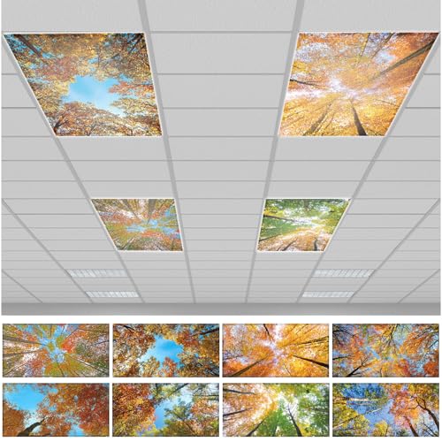 QOUBAI 8PCS Fluorescent Light Covers, 4x2 Feet Magnetic Light Cover Fluorescent Lights Shade Panel Positive Inspirational Ceiling Lights Filters for Office Classroom Home Drop Ceiling Maple