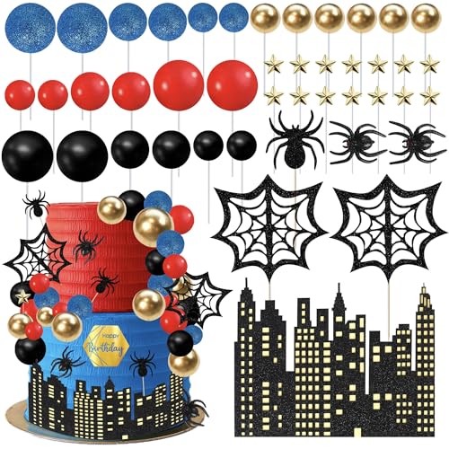 Xsstarmi Spider Cake Topper Decorations with Star City Nights Spider Web Cake Decorations for Superhero Theme Baby Shower Kids Birthday Party DIY Cake Decorations Supplies