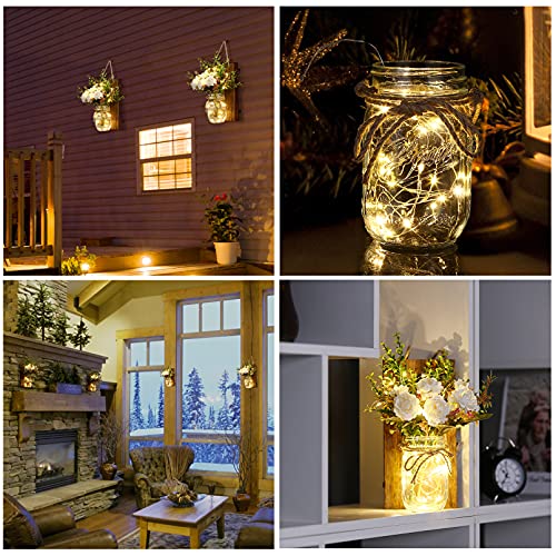 Lightess Mason Jar Wall Sconce With Flower Wood Decoration Led Fairy Lights Rustic Wall Lamp Home Decoration String Light For Party, Wedding Bedroom Wall Decor, 2 Pack #TOP3