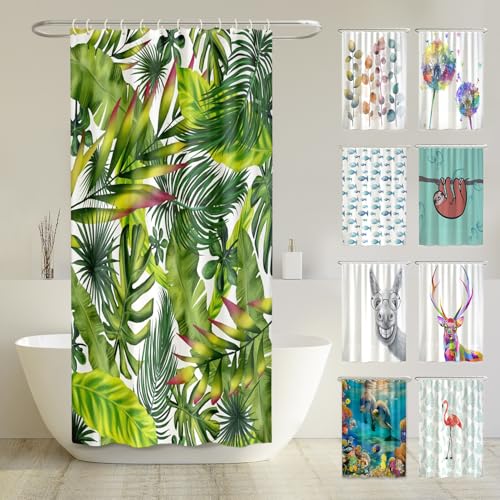 arteneur® - Dschungel Blätter - Anti-Schimmel Duschvorhang 120x200 - Recycelt mit Öko-Tex Standard 100 - Beschwerter Saum, Blickdicht, Wasserdicht, Waschbar, 8 Ringe & E-Book mit Reinigungs-Tipps