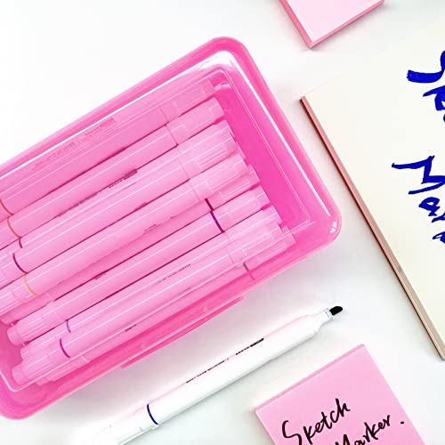 Ykimok Large Capacity Clear Pencil Box, Pencil Case, Plastic Pencil Boxes, Stackable Design, Supply Boxes for School Classroom,1 Pack (Pink)