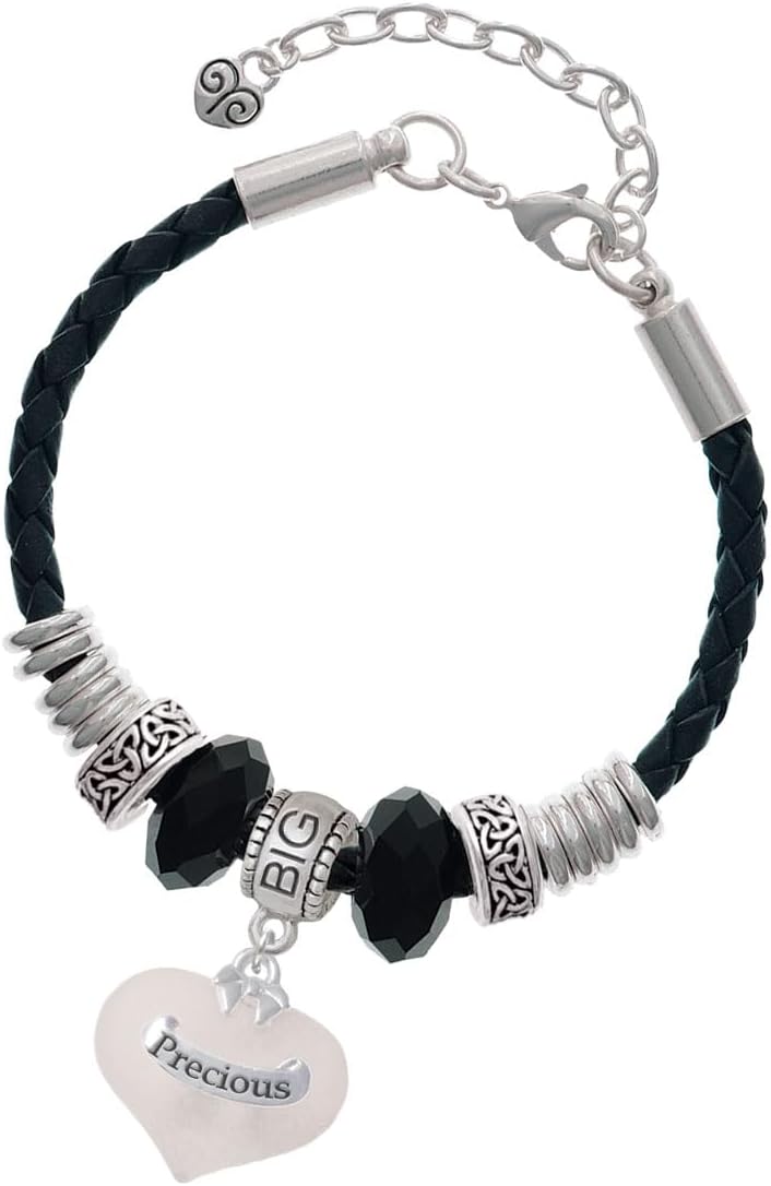 Delight Jewelry Heart with Baby Feet - Big Sister Celtic Knot Leather Bead Bracelet, 7"+2" Extender
