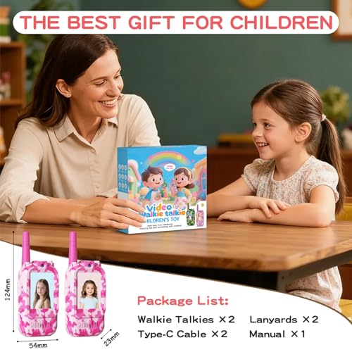 Video Walkie Talkies for Kids with Camera, 2 Pack Rechargeable Kids Walkie Talkies, Real-Time Video Intercom, LCD Screen, Voice Changer, Long Range Outdoor Toys for Boys Girls Ages 3-12 (Desert Pink) — view 6