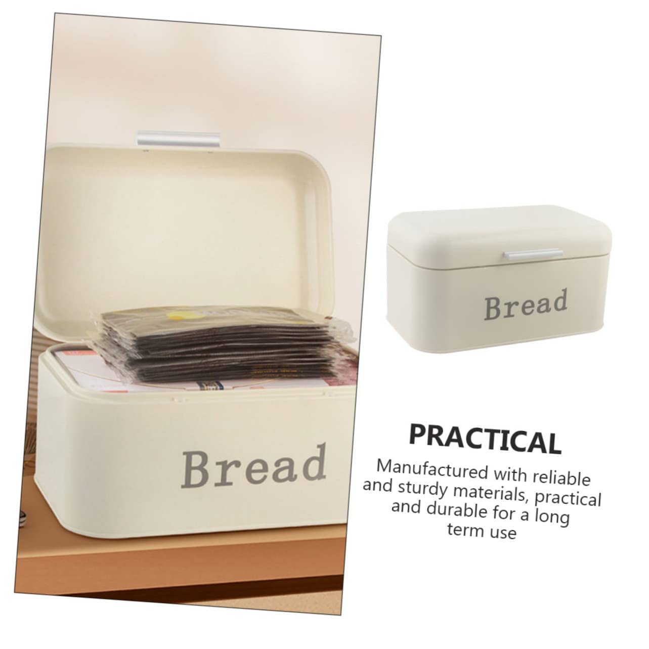 DECHOUS Caja de Pan y Prevención de Humedad para Organización de Cocina de Metal Beige Tapa Abatible Recipiente para Almacenar Pan en Encimera