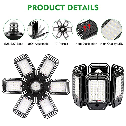 Ailuki Led Garage Light 2 Pack 160W E26 1600Lm Deformable Led Garage Ceiling Lights 6500K Daylight White With 6 Adjustable Panels For Garage, Barn, Workshop,Warehouse #TOP2