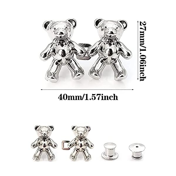 4-piece cute bear seamless waist button, bear denim button pin, adjustable belt button extender, no need to sew waist tightener pin, suitable for women's skirt jeans - Image 3