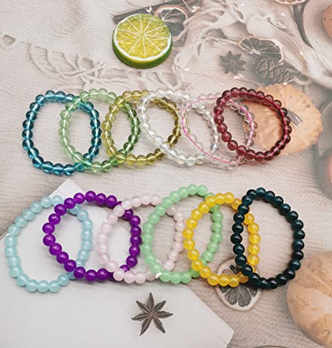 Finzor 28Pcs 8Mm Beaded Stretch Bracelet Handmade Round Glass Bracelet For Women Multicolor Elastic Beads Bracelet Shining Beads Wristband Jewelry Set #TOP6