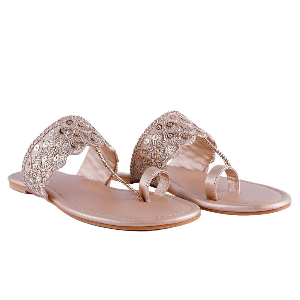 Elite Walk Stylish Fashionable Women Ethnicwear Flat Chappal For Girls Ladies (Golden, UK Footwear Size System, Adult, Women, Numeric, Medium, 7) (B0D7CRR47X) Amazon Price History, Amazon Price Tracker