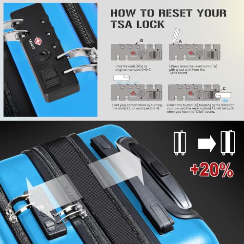 Image of KEYTANG SmileLine 3-Piece Luggage Set Lightweight Hardside Suitcase TSA Lock Spinner Wheels, 20 inch Expandable Carry-On Luggage with Quick Access Front Open Pocket, Bonus Makeup Bag,Blue