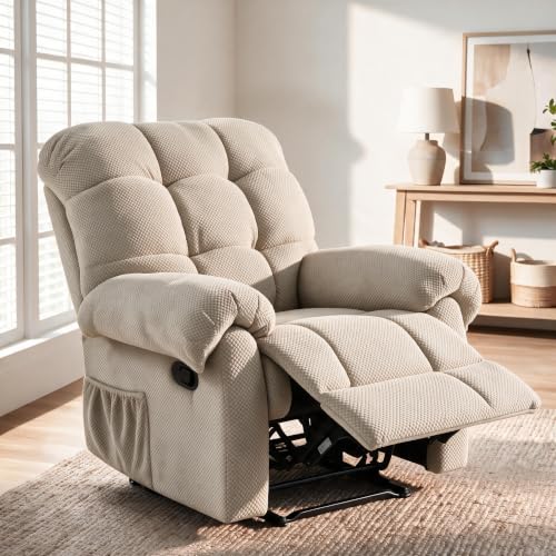 Image of Oversized Manual Recliner Chair with Side Pockets for Home, Camel