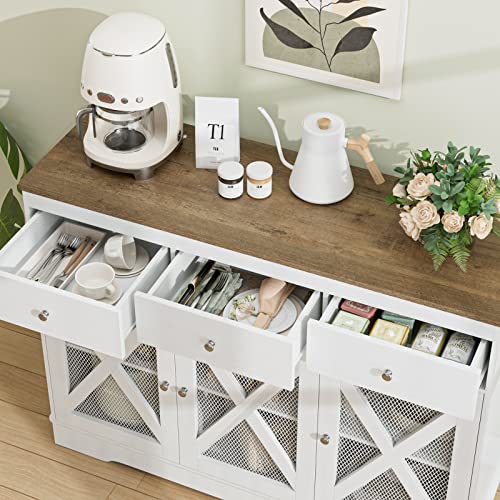 Facbotall Buffet Cabinet With Storage, 47" Kitchen Storage Cabinet & Sideboard Cabinets With 3 Drawers And 3 Iron Gates,Farmhouse Coffee Bar Cabinet Buffet Table For Kitchen Dining Room #TOP3